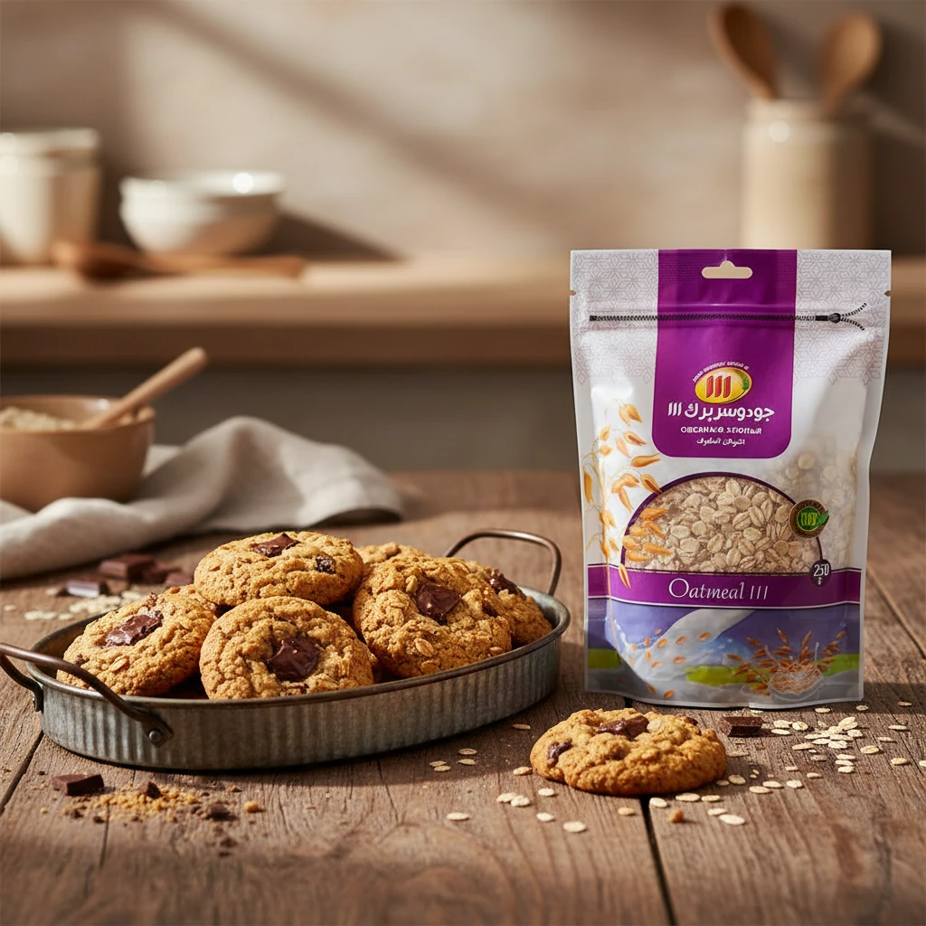 سینی کوکی‌های رژیمی پخته شده با جو دوسر پرک و تکه‌های شکلات تلخ