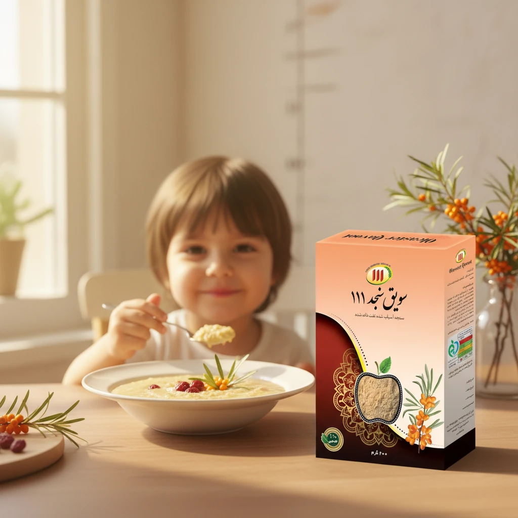  کودک در حال خوردن فرنی سویق سنجد برای رشد قد و دندان